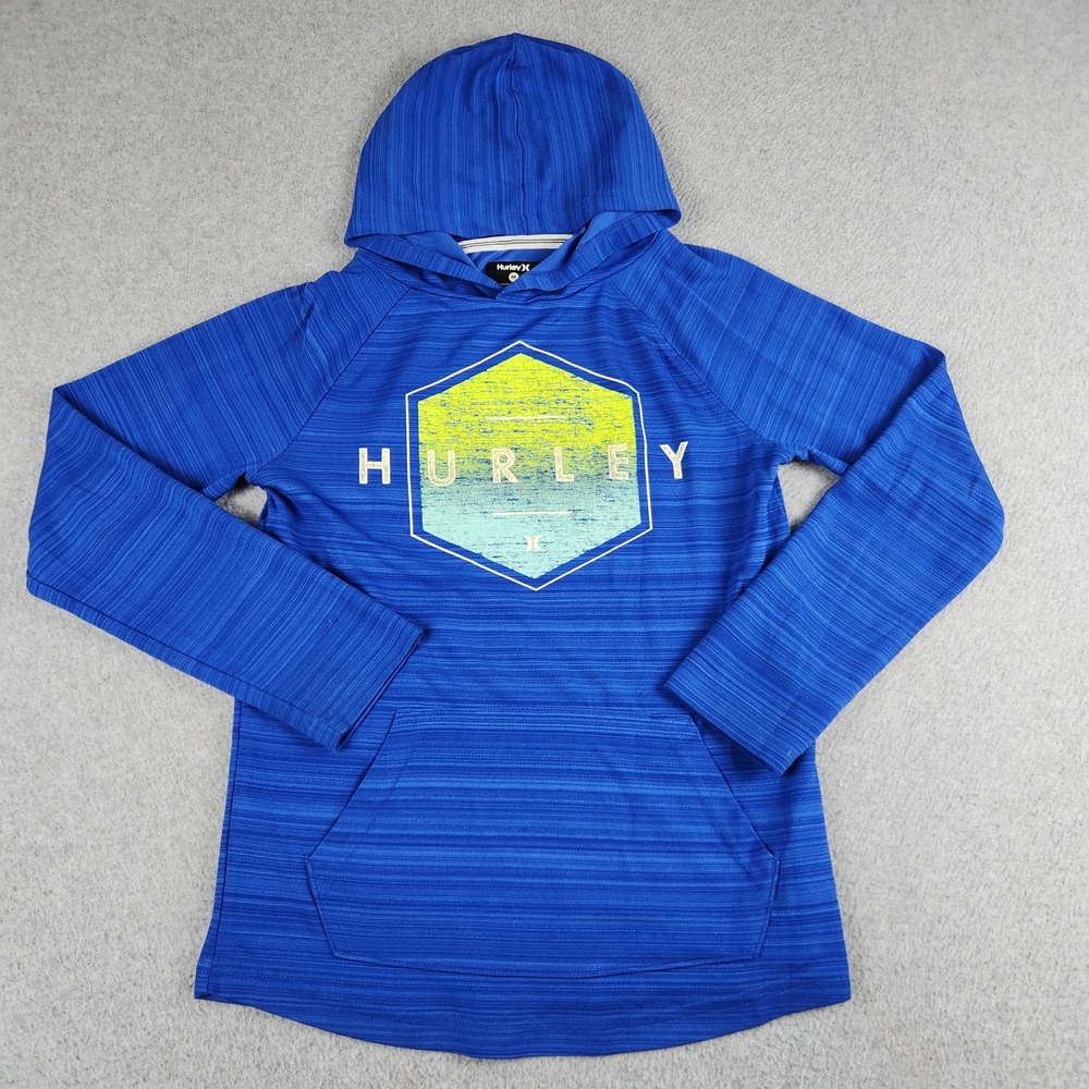 Hurley Hoodie Boys Medium Blue Nike Dri-FIT Graphic Logo Space Dye Performance